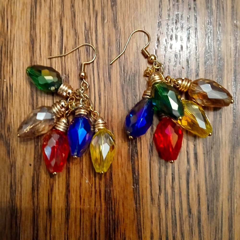 Multicolor Christmas Bulbs Crystal Drop Earrings